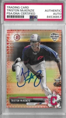 Triston McKenzie Signed 2017 Bowman Topps Holiday PSA/DNA Autographed #'d 7/10 - Image 1 of 2