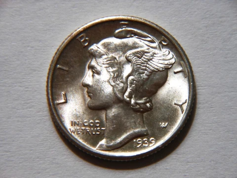 1939-D Gem BU Silver Mercury Dime,  Nice High Grade Coin with Full Split Bands Cover