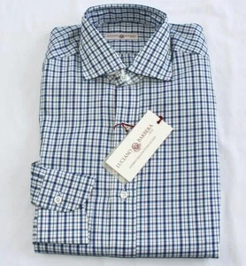 $265 New LUCIANO BARBERA Plaid Check Cotton Sport Shirt Men's 2XL XXL White Blue - Picture 1 of 9