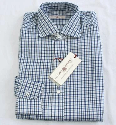 $265 New LUCIANO BARBERA Plaid Check Cotton Sport Shirt Men's 2XL XXL White Blue - Image 1 of 4