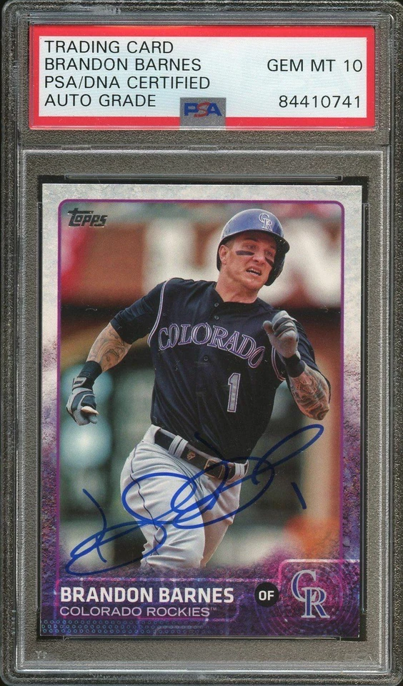 2015 Topps #492 Brandon Barnes Signed Card PSA Slabbed Auto 10 Rockies - Image 1 of 2