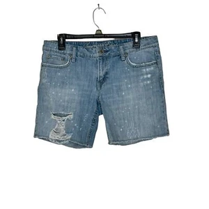 American Eagle Damen kurz roher Saum abgenutzt Denim Bleiche Splatter blau 6 - Bild 1 von 10