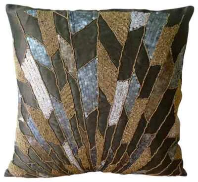 Square Throw Pillow Cover Brown 16"x16", Sofa Decor Silk - Glamorous Splash - Image 1 of 3
