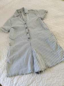 Roxy Women’s Cotton Blend Romper Striped Denim S Short Sleeve Cruise Nautical  - Picture 1 of 16