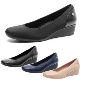 Women Low Wedge Heel Close Square Toe Comfortable Slip On Pump Dress Shoes - Picture 1 of 26