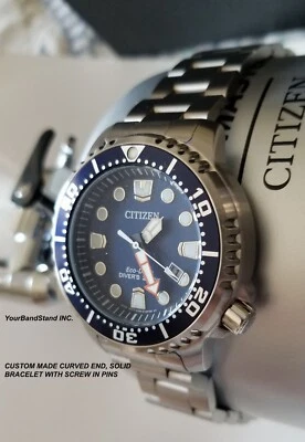 20mm CURVED STAINLESS STEEL SCREW LINKS BRACELET FIT Citizen BN-0150 or BN-0151 - Image 1 of 4