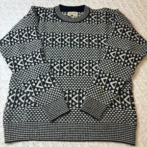 Paul Stuart Men’s M Hand-Knitted Pullover Sweater Black & White 100% Wool VTG - Picture 1 of 13