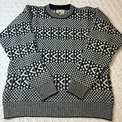 Paul Stuart Men’s M Hand-Knitted Pullover Sweater Black & White 100% Wool VTG - Image 1 of 4