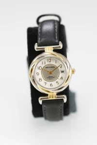 Milan Women Watch Silver Gold Stainless Steel Leather Black WR Date White Quartz - Picture 1 of 6