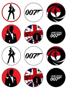 12 x James Bond 007 2" PRE-CUT PREMIUM RICE PAPER Fairy Cup Cake Toppers - Picture 1 of 1