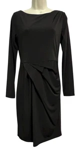 Tahari Dress Womens Small Black Long Sleeve Draped Asymmetrical Sheath Cocktail - Picture 1 of 10