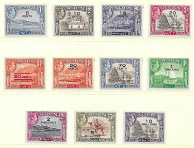 ADEN 1951, JUEGO COMPLETO DE SELLOS POSTALES, KGVI SG 36-46 MVLH. RECARGADO. Foto 1 de 2