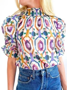 THML Ruched Sleeve Sheer Top Sz Med - Picture 1 of 12