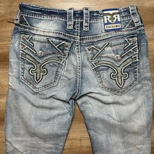 Rock Revival Jeans Mens 33 Chamois Slim Boot Denim Destroyed Light Wash Rockstar - Picture 1 of 14