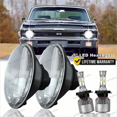 Par de faros LED halo azul de 7" para Chevy Nova 1969-1979 Ford F-100 1953-1977 Foto 1 de 4