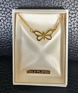 Collar Mariposa Chapado en Oro Tono 16" En Caja Original Vintage  - Imagen 1 de 5