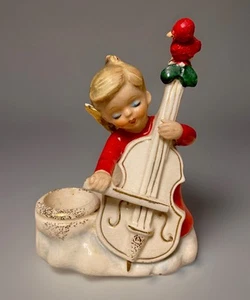 Vintage 1960 Holt Howard Ceramic Angel W/Cello Christmas Candle Holder - Damaged - Picture 1 of 12