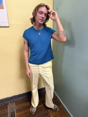 Vintage 60s Capriel Original Import Blue Knit Mesh Shirt Size M - Image 1 of 4