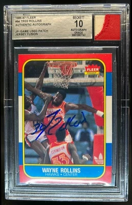 1986-87 Fleer Tree Rollins Jersey Fusion Patch Auto #94 Hawks BGS 10 Authentic - Image 1 of 2
