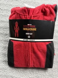Marvel Deadpool Wolverine Union Suit Mens Medium Red Black Fleece Pajamas Comfy - Picture 1 of 5
