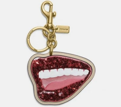 Coach X Tom Wesselmann Llavero Cuero Lentejuelas Brillo Rojo Labios Sonrisa Bolso Dije Foto 1 de 2