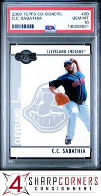 2008 TOPPS CO-SIGNERS #20 C.C. SABATHIA INDIANS HOF POP 2 PSA 10 - Image 1 of 3