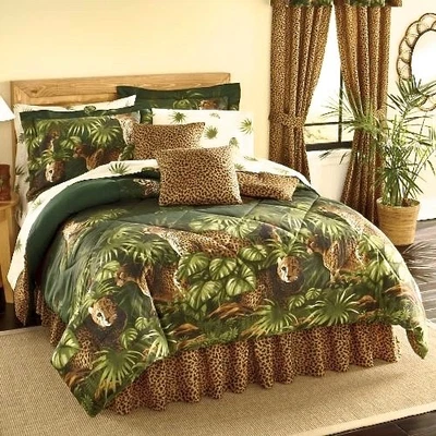 SAFARI Brown LEOPARD CHEETAH CATS Animal Print green Palm COMFORTER SET All size - Изображение 1 из 4
