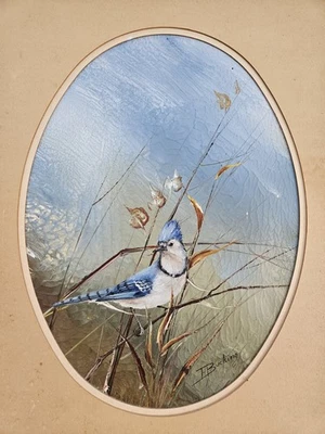 Aceite Ernestine Bucking original a bordo de Blue Jay en hierba larga vintage Foto 1 de 4