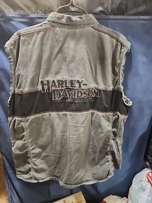 Vintage Y2k Harley Davidson Button Up Denim Sleeveless Shirt 2xl - Image 1 of 3