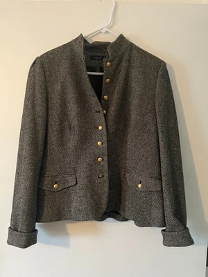 Chaqueta Chaps Mujer Grande Negra Espiga Oro Corona Botones Lana Militar Foto 1 de 4