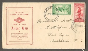 NEW ZEALAND FDC ANZAC DAY 1936 RED CACHETED [182 - Picture 1 of 1