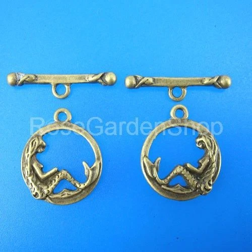 50sets  16mm,bar:22mm Bronze Unique Mermaid Toggle Clasps G0212 - Image 1 of 1