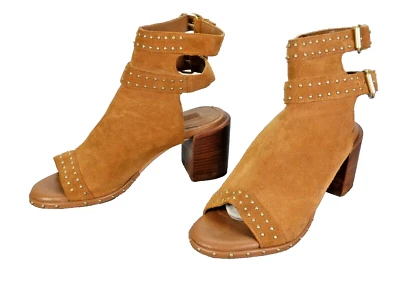 Topshop Sandals Boots Studded Tan Camel Suede Block Heel Cut Out Open Toe UK 3 - Image 1 of 4