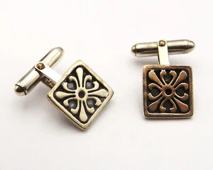 St Magnus cufflinks by Ortak square sterling silver oxidised background 1990 - Picture 1 of 9