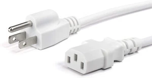 3 Prong AC Power Cord - NEMA 5-15P to C13, 18 AWG, NOT EXTENSION, White, 10 Feet - Picture 1 of 9