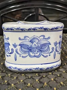 Vintage Delfts Blue Ceramic Flowered Toothpaste & Toothbrush Holder 4.5 H x 5... - Picture 1 of 6