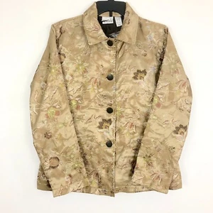 NWOT Chicos Floral Blazer Jacket Long Sleeves Button Front Pockets Golden Sz 1 - Picture 1 of 11