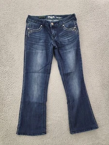 Wrangler Rock 47 Jeans Women 28X27 Blue Ultra Low Rise Hemmed Boot Adult Cowgirl - Picture 1 of 14