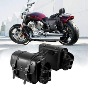 Motorcycle PU Leather Saddlebags W/ Water Cup Holder For Dyna Sportster 883 1200 - Picture 1 of 12
