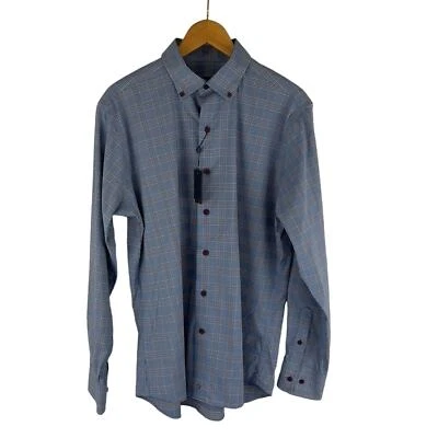 CAMISA DAVID DONAHUE FUSION PERFORMANCE ABOTONADA AZUL A CUADROS NUEVA CON ETIQUETAS HOMBRE 16 M/L Foto 1 de 4