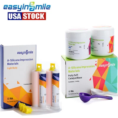 EASYINSMILE Dental Impression Putty Soft Silicone Materials 400g*2 Light Body 50ml*2