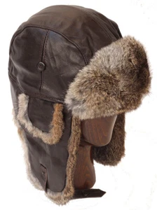 Leather and Rabbit Aviator, Brown - Picture 1 of 8