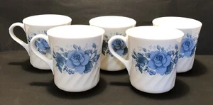 Corning Ware Corelle Mugs Blue Velvet Rose Swirl Mugs Cups Set of 5 - Picture 1 of 5