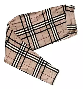 LuLaRoe Leggings ~ TC2 ~ PLAID ~ TAN BROWN RED ECRU ~ 18+ UNICORN - Picture 1 of 3