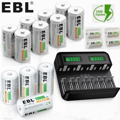 EBL NiMH 5000/10000mAh C/D AKKU Wiederaufladbare Batterien 1,2 V Akku /Ladegerät - Bild 1 von 4