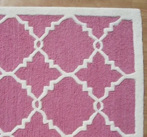 Lattice Trellis Pink Loop Modern Hand-Tufted 100% Wool Area Rug Carpet - Picture 1 of 7