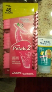 *NEW*LASER PETALS 2 45 Women's Razors & PERSONAL CARE BIKINI SHAVE GEL Sensitive - Picture 1 of 10