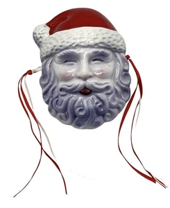 Vintage Weihnachtsmann 1992 Tonkunst handbemalt Maske Wandbehang Weihnachtsdeko - Bild 1 von 8