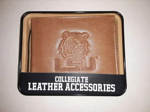 LSU Tigers Embossed  Leather Bi-Fold Men's Wallet By Rico Cover
