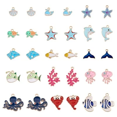60 Piezas 15 Estilos Océano Tema Aleación Esmalte Colgantes Fabricación de Joyas 12~29x12.5~26mm Foto 1 de 4
